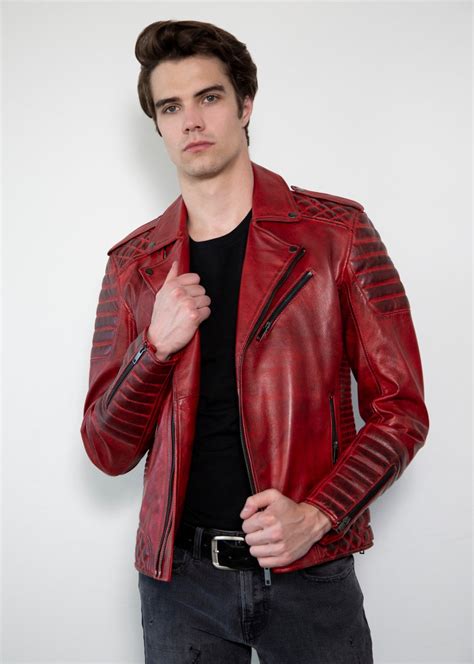 Buy Mens Quilted Leather Motorcycle Jacket Red | LucaJackets – Luca Designs