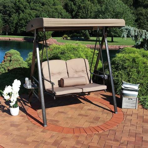 Sunnydaze Decor 2-person Beige Steel Outdoor Swing in the Porch Swings & Gliders department at ...