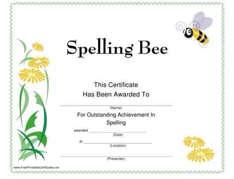 Spelling Bee Certificate Printable