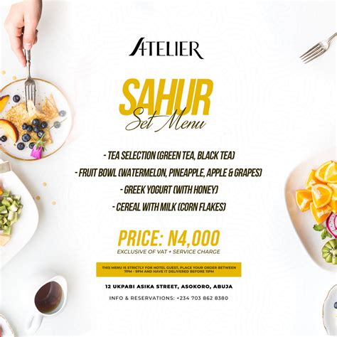 Sahur Set Menu – Atelier Boutique Hotel