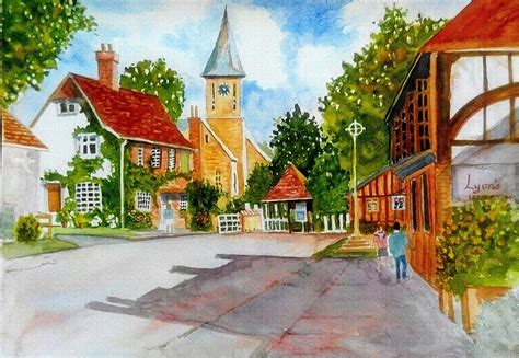 English village street Painting by Ramesh Mahalingam - Fine Art America