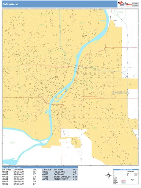 Saginaw Michigan Wall Map (Basic Style) by MarketMAPS - MapSales.com