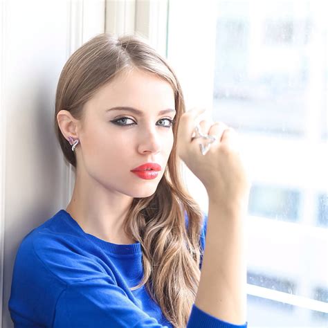 2K free download | Xenia Tchoumitcheva, women, model, blonde, blue sweater, red lipstick, window ...