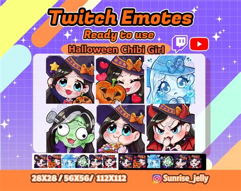 Witch Twitch Emotes / Black Hair Blue Eyes / Chibi Girl / Halloween / Twitch Emotes Pack ...