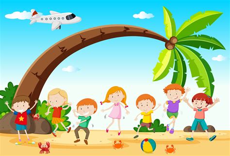 Children dancing on the beach 448445 Vector Art at Vecteezy