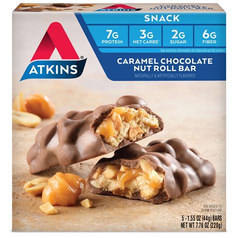 Atkins Snack Bar, Caramel Chocolate Nut Roll Bar, Keto Friendly, 5 Count - Walmart.com - Walmart.com