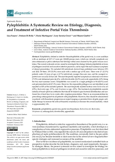 (PDF) Pylephlebitis: A Systematic Review on Etiology, Diagnosis, and Treatment of Infective ...