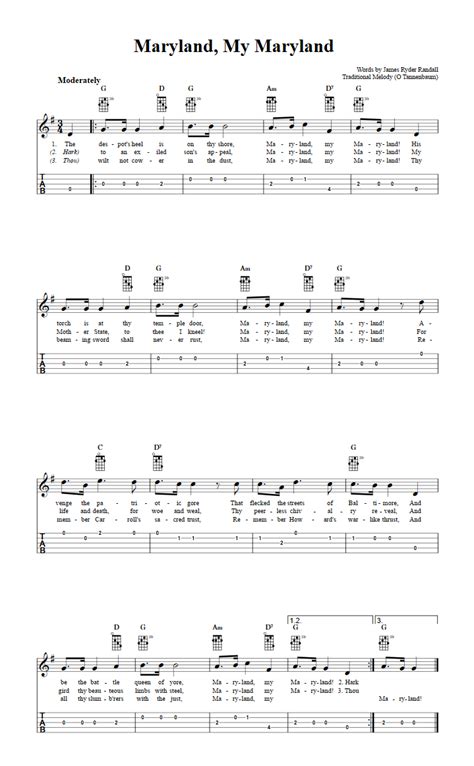 Maryland, My Maryland: Chords, Sheet Music, and Tab for Banjo with Lyrics