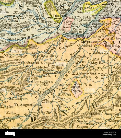 Original old map of Loch Ness from 1884 geography textbook Stock Photo - Alamy