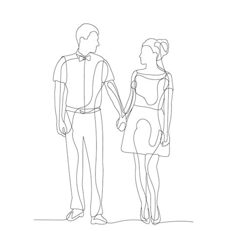 Premium Vector | Isolated continuous line drawing of a guy and a girl sketch