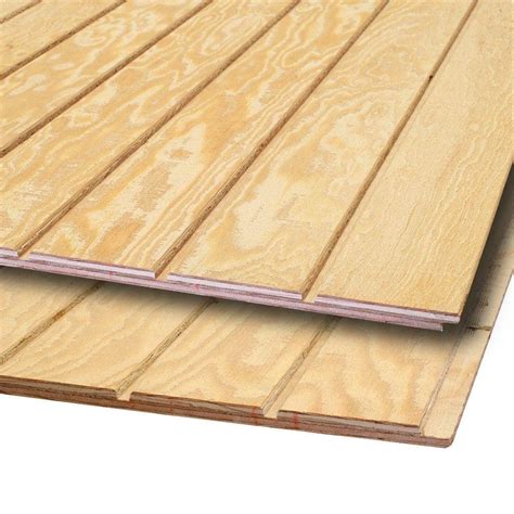 Plywood Siding Panel T1-11 4 IN OC (Common: 15/32 in. x 4 ft. x 8 ft.; Actual: 0.438 in. x 48 in ...