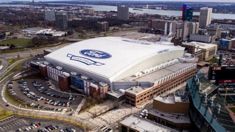 An aerial view of Ford Field in Detroit, MI - Stadium Parking Guides