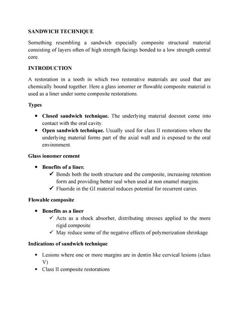 Sandwich Technique - Restorative dentistry - SANDWICH TECHNIQUE Something resembling a sandwich ...