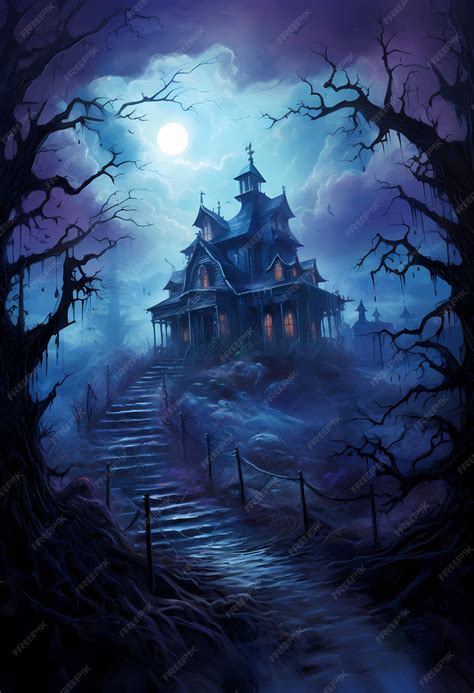 Premium AI Image | haunted house night background