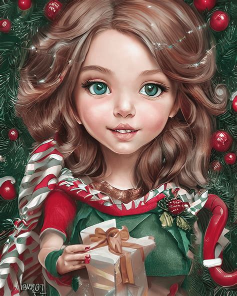 Amazing Hyper Detailed Cute Happy Christmas Elf Olive Skin Wavey · Creative Fabrica