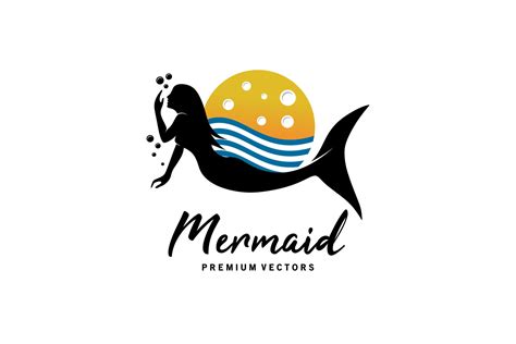 Mermaid logo design, beautiful fish woman silhouette against ocean ...