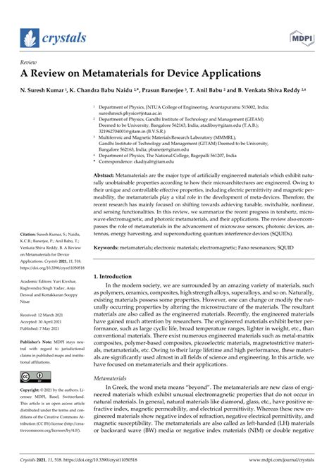 (PDF) A Review on Metamaterials for Device Applications