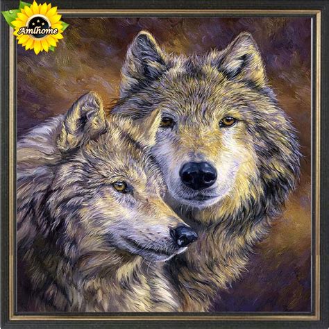 5D DIY Diamond Painting Wolves Cross Stitch Kits Full Drill Resin Diamond Embroidery Diamond ...