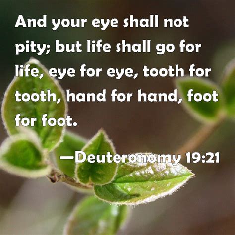 Deuteronomy 19:21 And your eye shall not pity; but life shall go for life, eye for eye, tooth ...