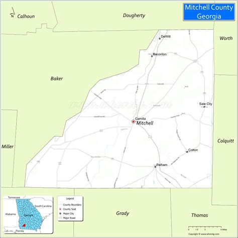 Map of Mitchell County, Georgia - Where is Located, Cities, Population ...