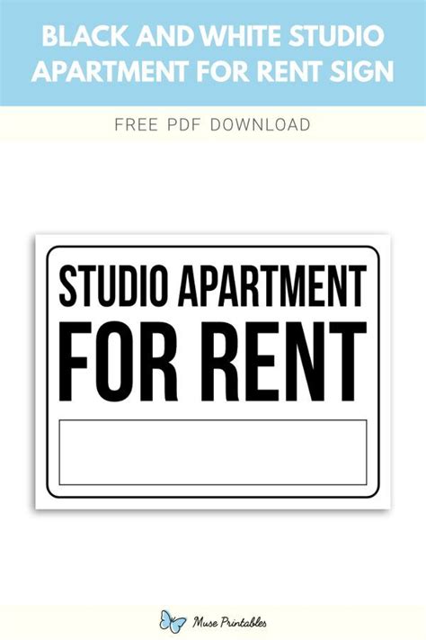 Printable Black and White Studio Apartment For Rent Sign Template in 2022 | Black and white ...