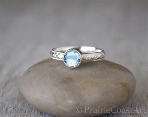 Aquamarine Ring Sterling Silver Handcrafted Sterling Silver Aquamarine Ring Aquamarine Stacking ...