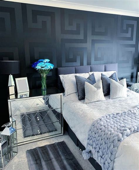 Versace Greek Key Blue & Black Wallpaper - Wallpaper Inn