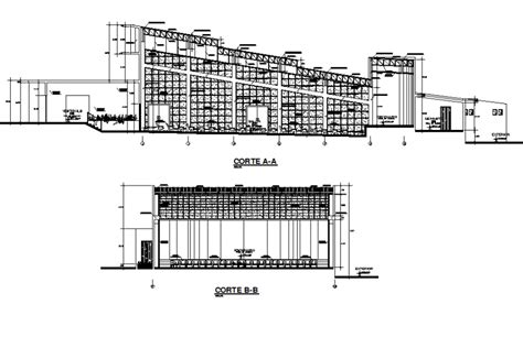 Auditorium hall main section and side section drawing details dwg file ...