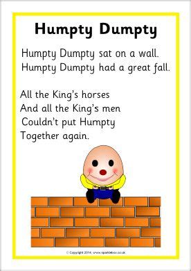 Humpty Dumpty rhyme sheet (SB10738) - SparkleBox Nursery Rhyme Crafts, Nursery Rhymes Lyrics ...