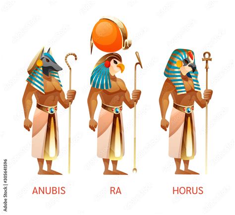 Ancient Egyptian gods Ra, Horus, Anubis from Egyptian mythology ...