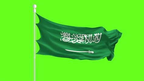 Saudi Arabia Flag Waving and Fluttering in front of a green screen, flag animation on a green ...
