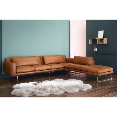 Cognac 5-Seater Leather Right-Hand Corner Sofa Liberty | Maisons du Monde