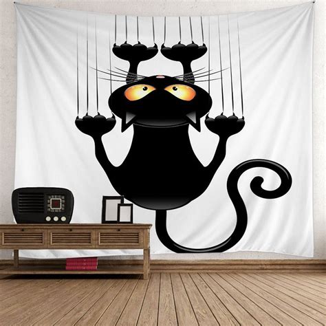 [41% OFF] 2021 Halloween Black Cat Wall Art Tapestry In BLACK | DressLily