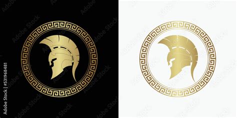 Spartan shield with helmet of the Spartan warrior symbol, emblem. Vector illustration of spartan ...