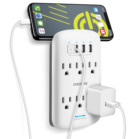 Overtime 6 Outlet Extending Surge Protector, Multi Outlet Extender Wall Adapter with 4 USB Fast ...