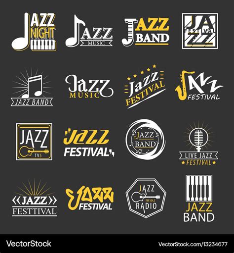 Jazz festival logos set isolated on black Vector Image