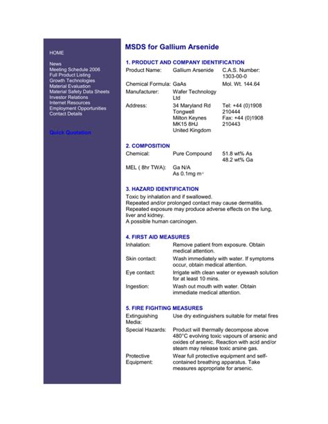 MSDS for Gallium Arsenide