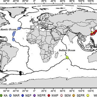 Map of the global biogeography of hydrothermal vents communities, after ...