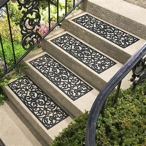 Pack of 4 Rubber Stair Treads Outdoor Safety Staircase Floor Cover Step ...