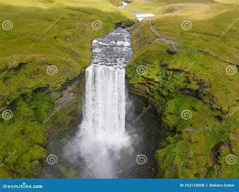 Drone View at Skogafoss Waterfall in Iceland Stock Photo - Image of ...