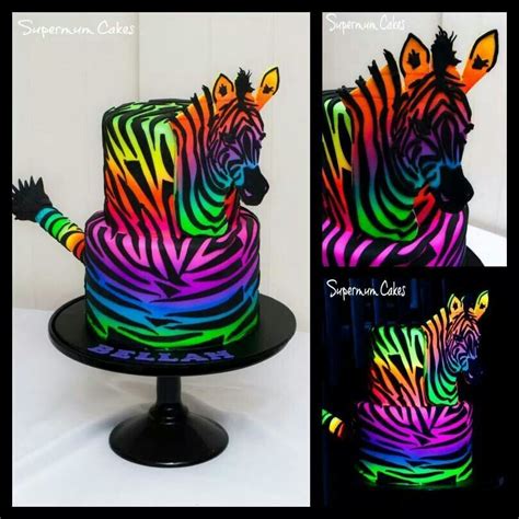 Glow in the dark rainbow zebra cake Zebra Birthday, 16th Birthday Party, Unicorn Birthday ...