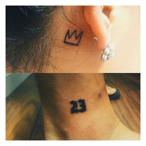 New tattoos: Basquiat crown & lucky number 23 | Tattoos, Crown tattoo, Behind ear tattoo