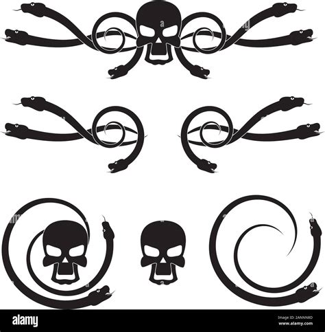 Abstract cartoon skull with snakes in black and white Stock Vector Image & Art - Alamy