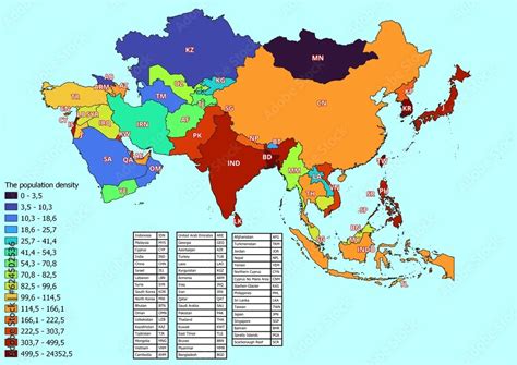 Asia map with countries classified by population density Stock ...