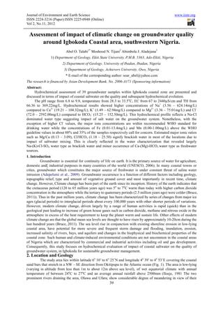 Assessment of impact of climatic change on groundwater quality around igbokoda coastal area ...