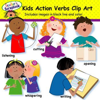 Kids Action Verbs Clip Art by TeachersScrapbook | TpT