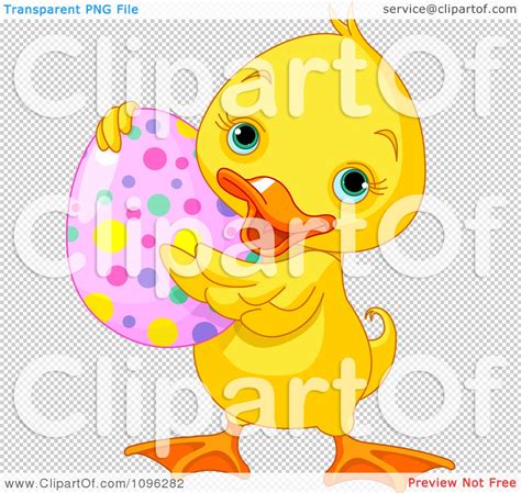 Clipart Cute Easter Duck Holding A Spotted Egg - Royalty Free Vector ...