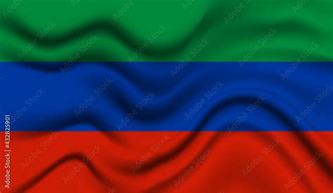 Abstract waving flag of Dagestan with curved fabric background ...