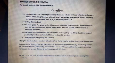 Solved BRAKING DISTANCE: THE FORMULA The formula for the | Chegg.com