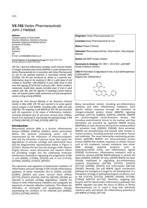 (PDF) VX-745 Vertex Pharmaceuticals